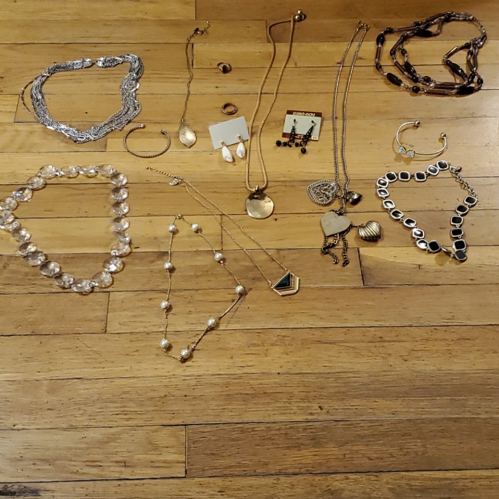 Big 15 piece statment jewelry lot necklace rings +